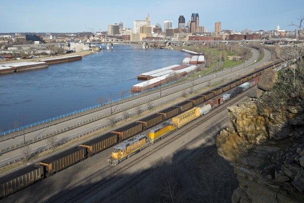 Union Pacific freight train at Dayton's Bluff in Saint Paul, Minnesota, on the morning of May 4, 2014.