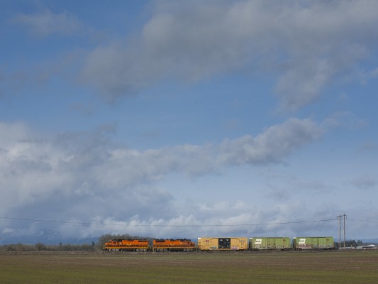Portland and Western's American Turn heads up with the Willamette Valley with three boxcars in tow on the morning of February 24, 2010.