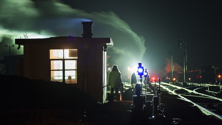 The Jitong Railway's morning passenger train departs Daban, Inner Mongolia, China, in October 2005.