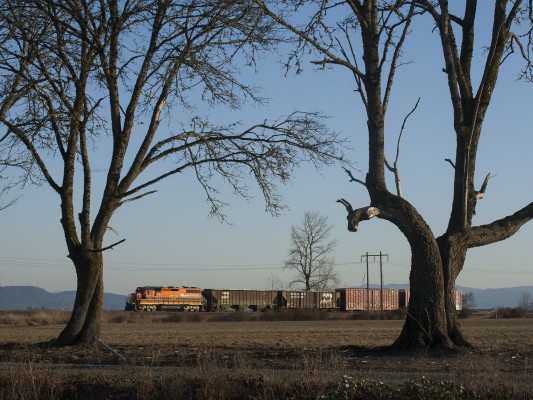 Portland and Western's American Turn rolls north on the afternoon of an unusually clear December day in the Willamette Valley in 2009.