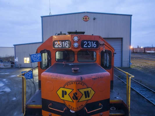 Portland and Western 2316 rests outside the railroad's Albany diesel shop on the morning of March 10, 2009. Shot on assignment for <i>Locomotive</i> magazine.