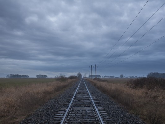 Looking south up the Willamette Valley from a rural crossing of Portland and Western's Oregon Electric District on February 5, 2009.