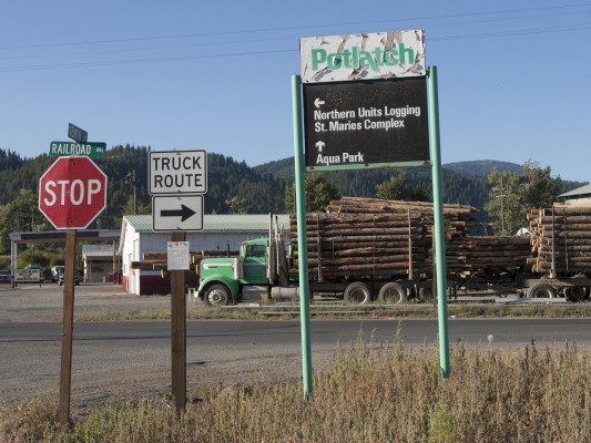 Loaded log truck in St. Maries, Idaho, in July 2007.