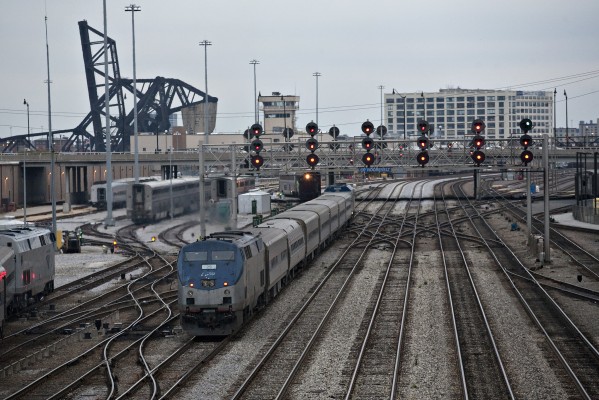 Amtrak passenger train no. 364, the eastbound "Blue Water" for Port Huron, Michigan, departing Chicago on November 6, 2011.
