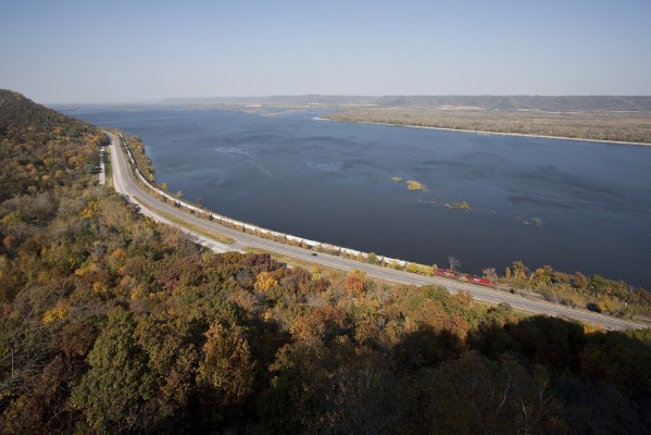 Canadian Pacific eastbound freight train no. 298 seen from John A. Latsch State Park, Minnesota, on October 8, 2011.