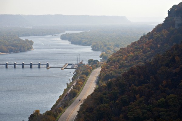 Canadian Pacific westbound freight train no. 581 seen from John A. Latsch State Park, Minnesota, on October 8, 2011.