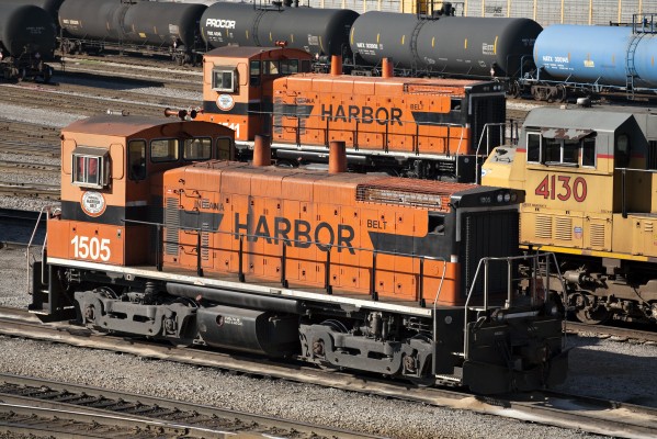 Indiana Harbor Belt SW1500 diesel locomotives in the IHB's Blue Island yard in Riverdale, Illinois, on November 5, 2011.