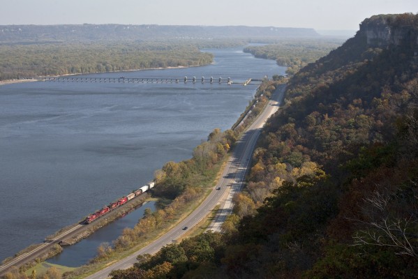 Canadian Pacific westbound freight train no. 283 seen from John A. Latsch State Park, Minnesota, on October 8, 2011.