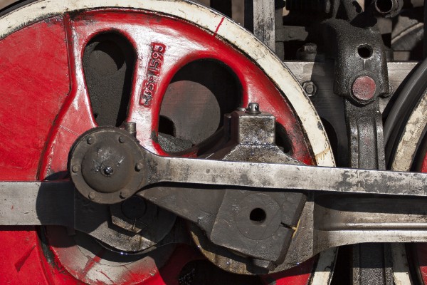 Detail showing the eccentric crank of a QJ steam locomotive on the Jitong Railway at Daban, Inner Mongolia, China, in November 2005.