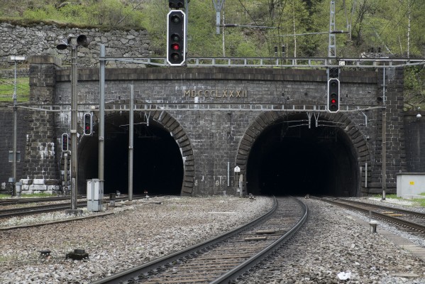 Goeschenen entrance to Switzerland's Gotthard Tunnel, 9.3 miles long and opened in 1882.