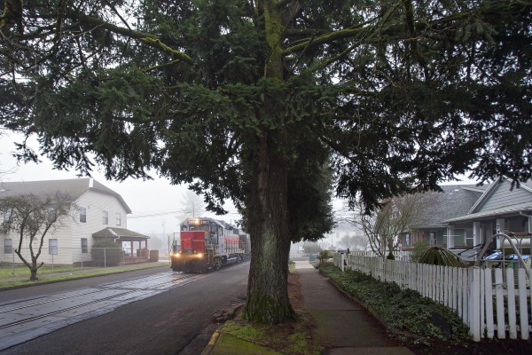 Portland and Western's American Turn rolls north on Holly Street in Junction City, Oregon, on January 16, 2009.