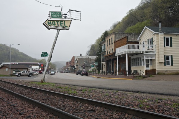 Main Street and Canadian Pacific Railway tracks in McGregor, Iowa.