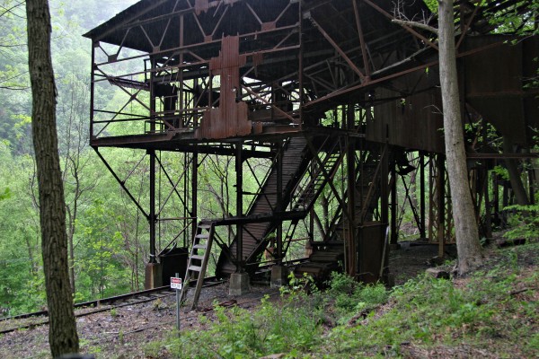 The rusting coal tipple at Nuttalburg, West Virginia, deep in the New River Gorge.